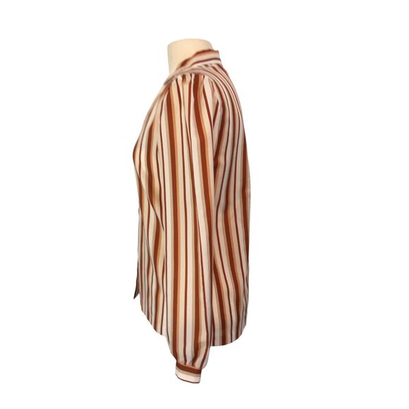 Fire Islander Vintage Womens Brown White Striped Secretary Blouse, Shirt 38 bust - Picture 6 of 8